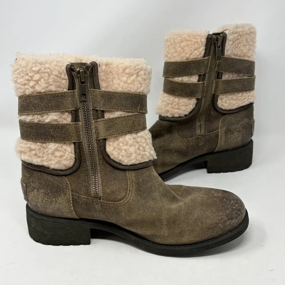 UGG women's Blayre III short boots 6 sherpa green sheepswool cuff buckle snow